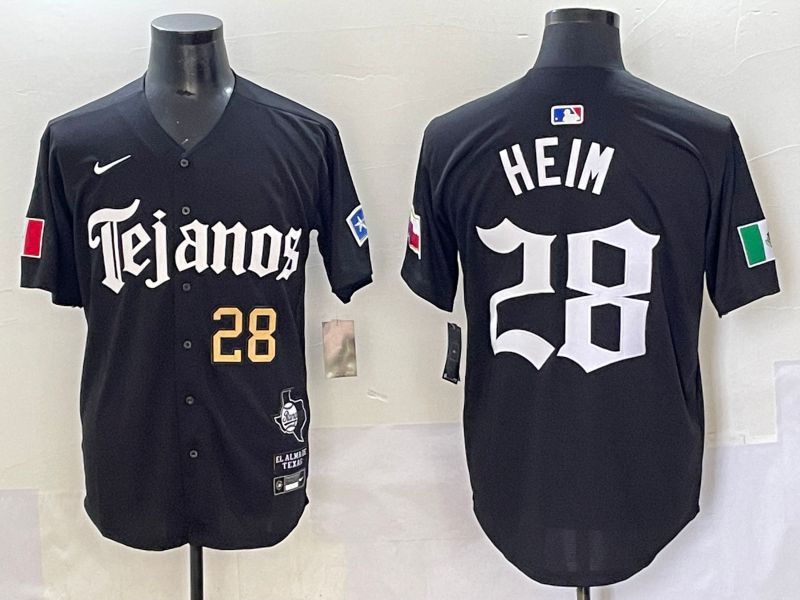 Men 2025 Texas Rangers #28 Heim Black Five generations Joint Name Nike MLB Jersey style 3->new york yankees->MLB Jersey